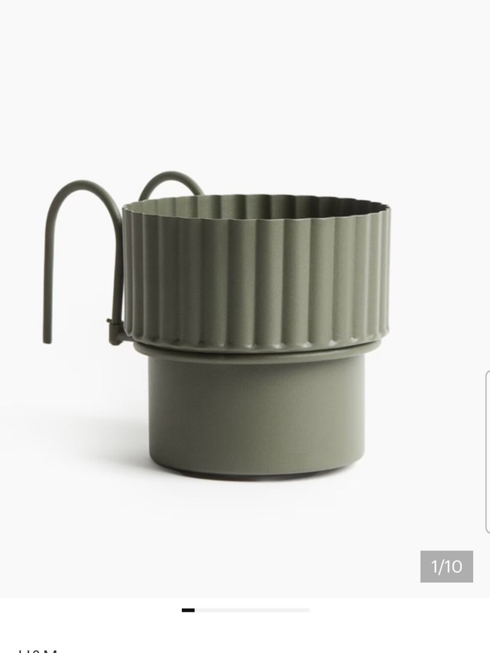 H&M Olive Green Ribbed Ceramic Planter with Handle